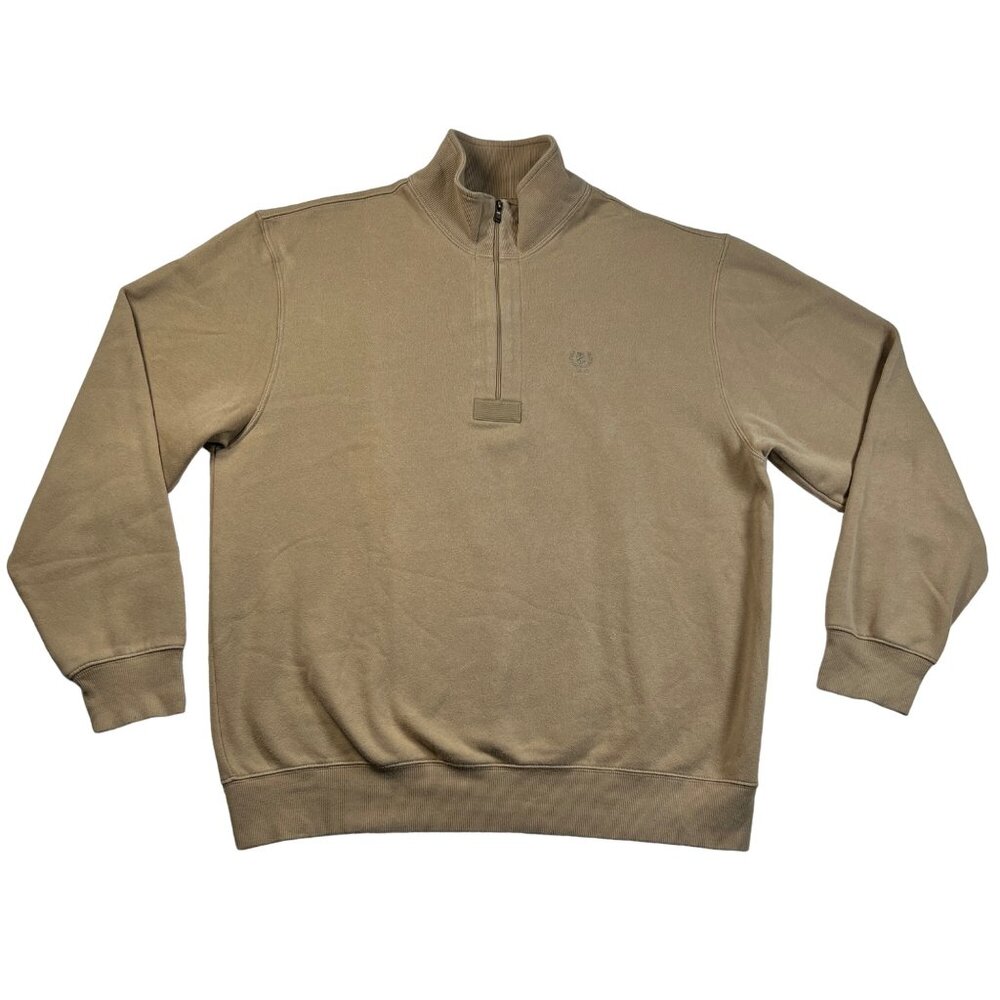 IZOD Sweater Men's Long Sleeve 1/4 Zip High Neck Embroidered Pullover Tan XL